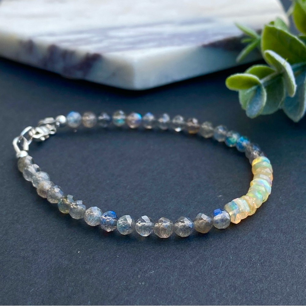 Opal Labradorite Bracelet Sterling Silver Ethiopian opal - Picture 2 of 5